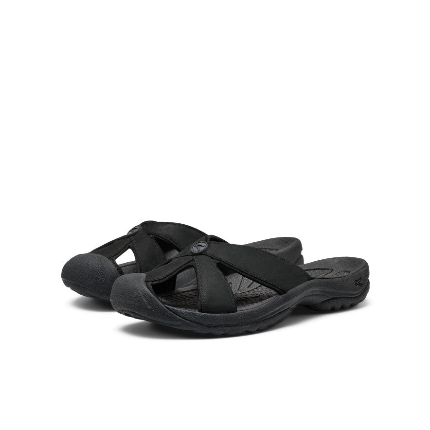 Women's Bali Leather Slide Sandal  |  Black/Black