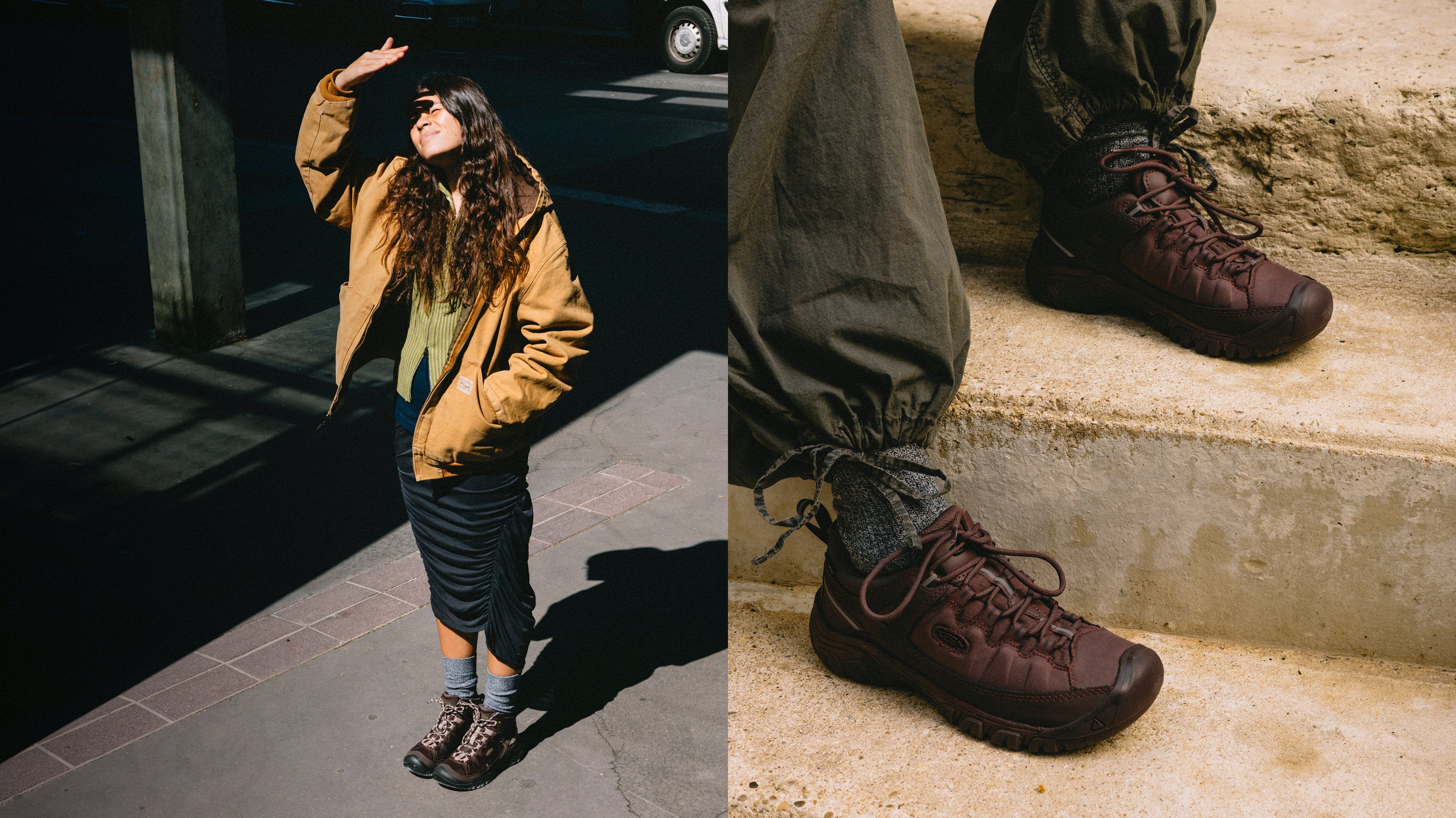 Leather Targhee boots and shoes with fall clothing